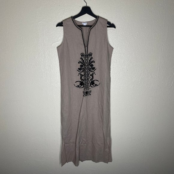 Sigrid Olsen Sleeveless Embroidered A-Line Linen Midi Dress - Picture 1 of 8